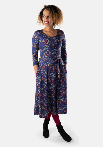 Melinda Bird & Leaf Print Midi Dress