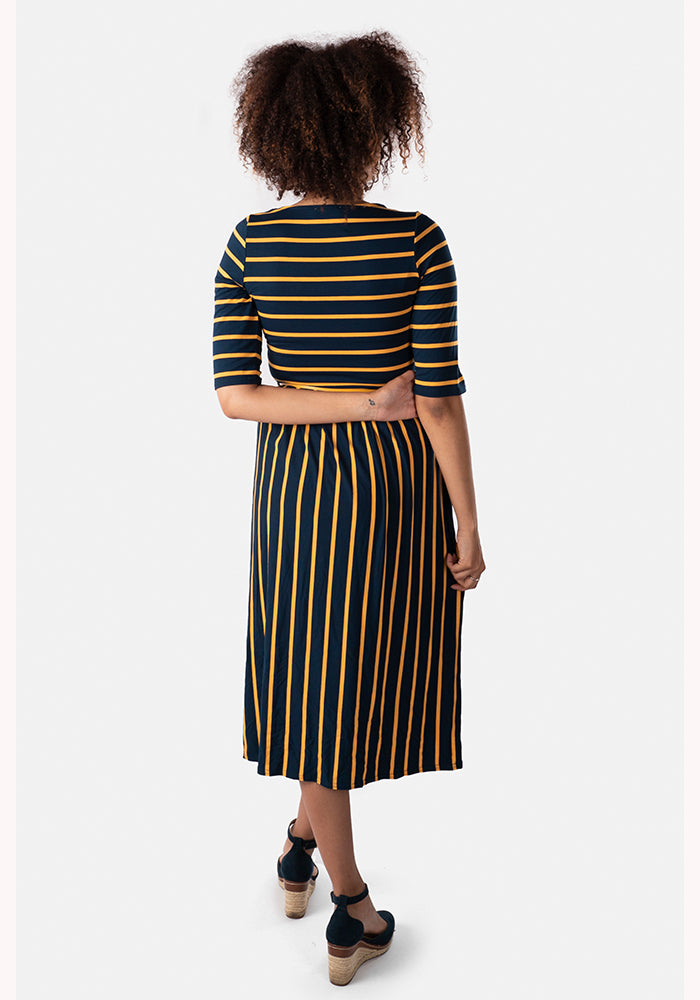 Melina Navy & Yellow Stripe Midi Dress