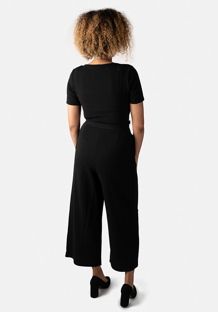 Fifth angle of Mercedes Plain Black Culotte Jumpsuit