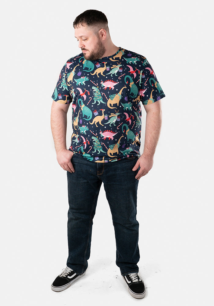 Christmas Dinosaur Adults T-Shirt (Merryasaurus)