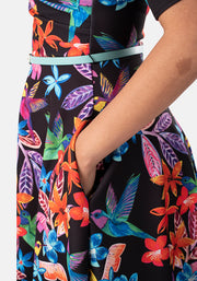 Michelle Tropical Humming Bird Print Swing Dress