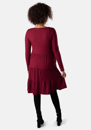 Mila Wine Tiered Hem Dress