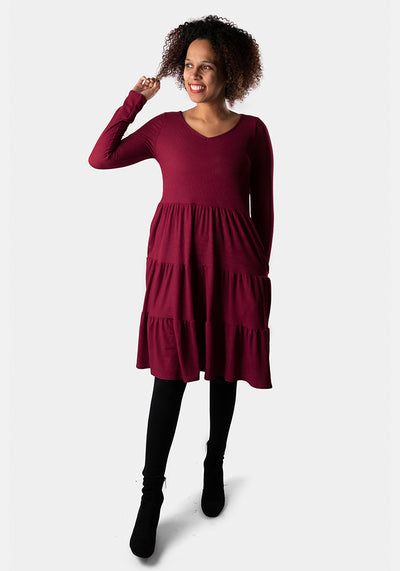 Mila Wine Tiered Hem Dress