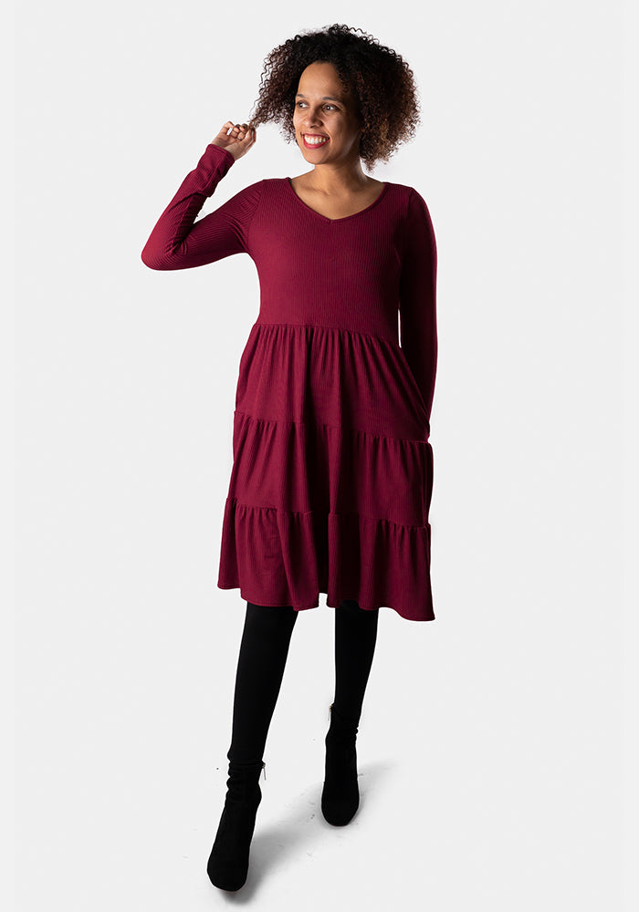 Mila Wine Tiered Hem Dress