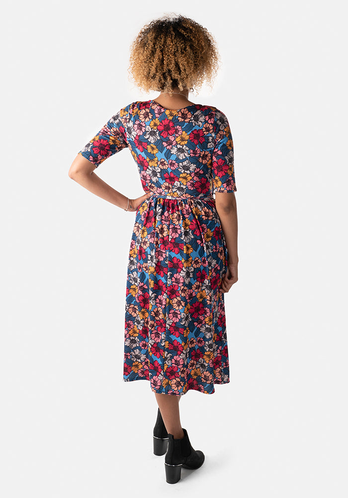 Mina Busy Sketched Floral Midi Dress
