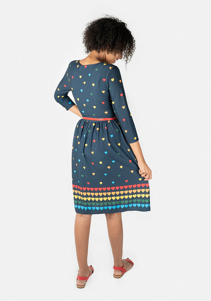 Miriam Navy Rainbow Heart Print Dress
