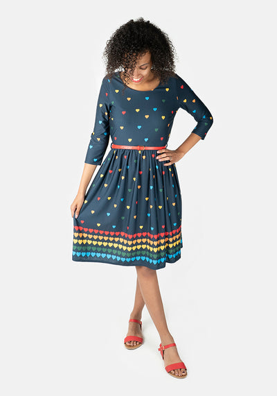 Miriam Navy Rainbow Heart Print Dress