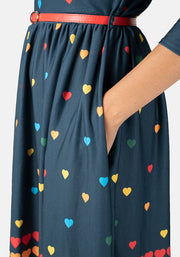 Miriam Navy Rainbow Heart Print Dress