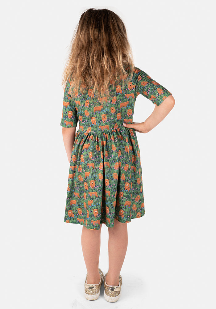 Children's Highland Cow Print Dress (Morag)