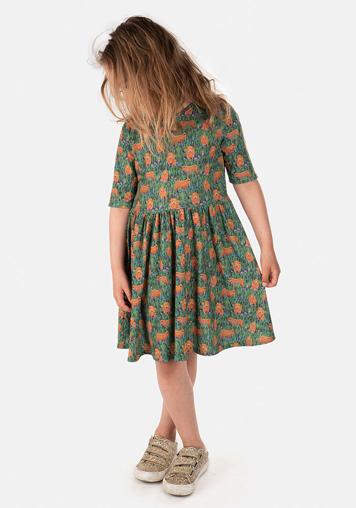 Children's Highland Cow Print Dress (Morag)