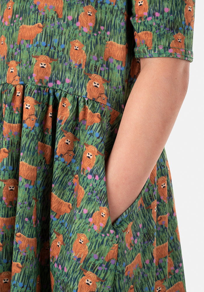 Children's Highland Cow Print Dress (Morag)