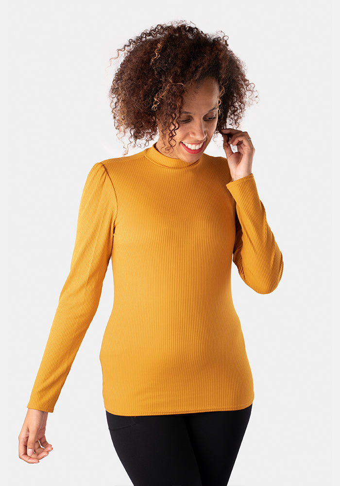 Front view of Mustard Turtle Neck Top