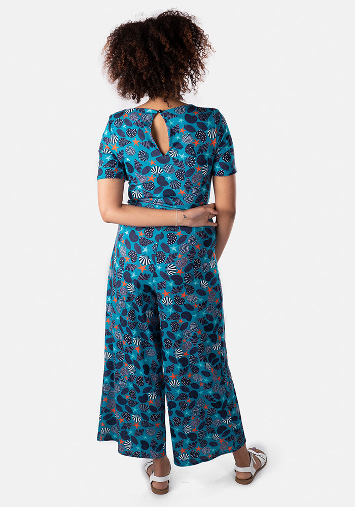 Nautilus Sea Shells Print Culotte Jumpsuit