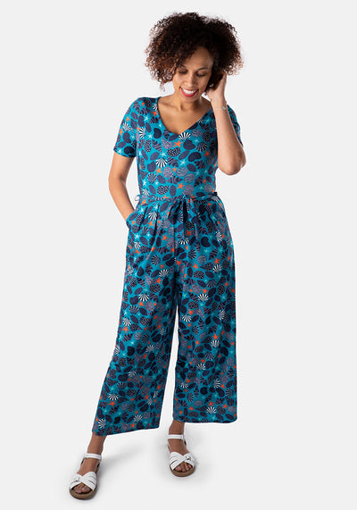 Nautilus Sea Shells Print Culotte Jumpsuit