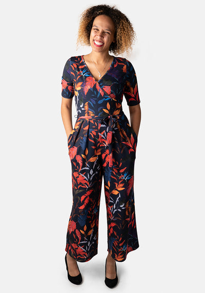 Naya Leaf Print Culotte Jumpsuit