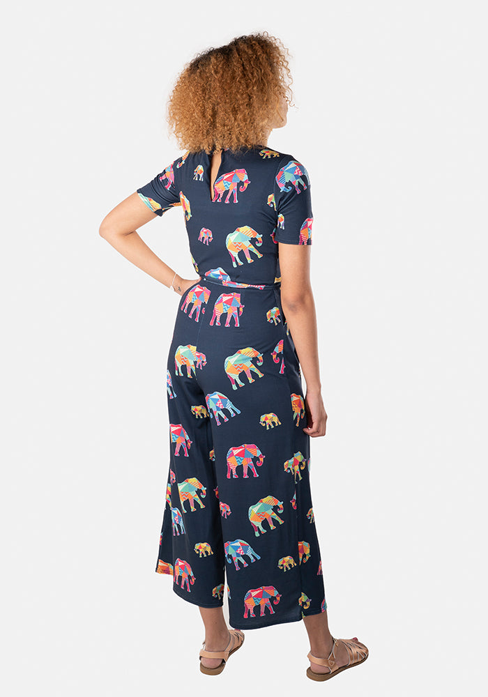 Nel Elephant Print Culotte Jumpsuit