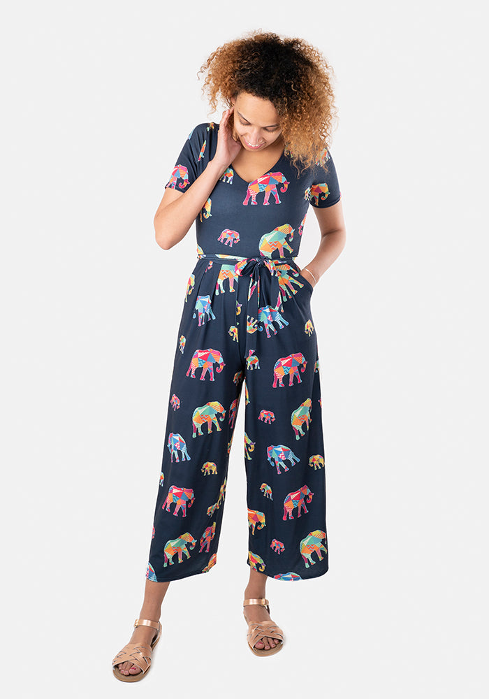 Nel Elephant Print Culotte Jumpsuit