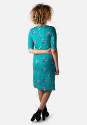 Nela Teal Hummingbird Print Dress