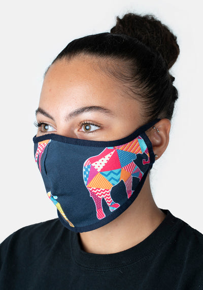 3 Layer Elephant Print Reversible Face Cover (Erica)