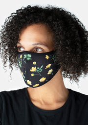 3 Layer Black Buttercup Print Reversible Face Cover (Laura)
