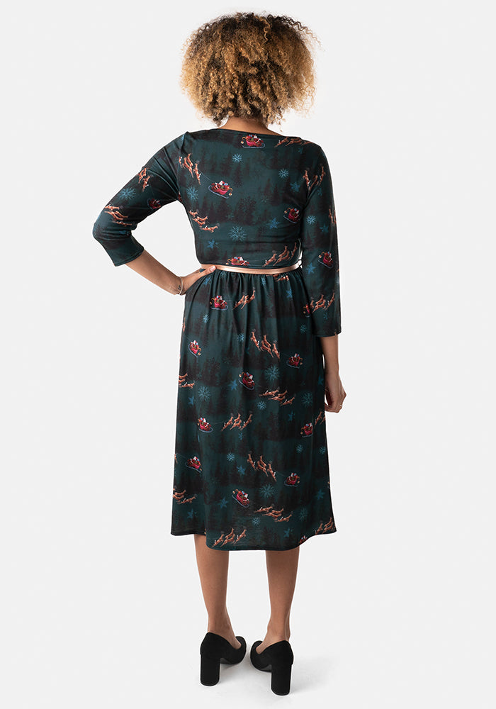 Nicholas Santas Sleigh Print Midi Dress