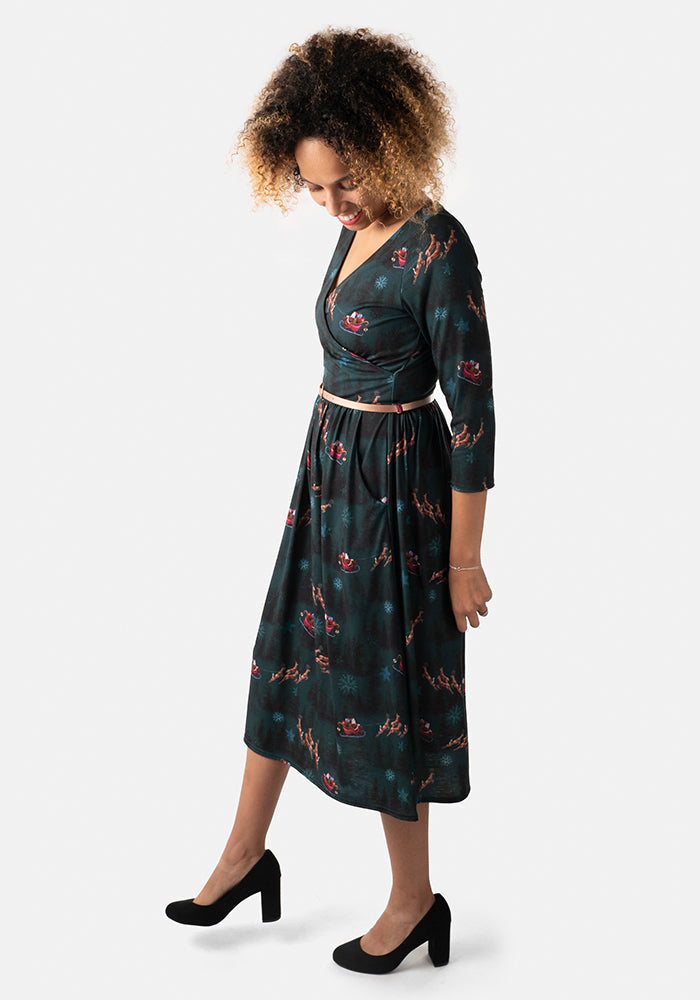 Nicholas Santas Sleigh Print Midi Dress