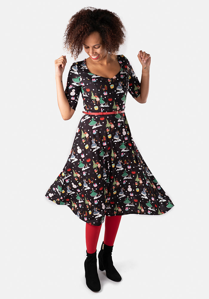 Noeleen Vintage Ladies Print Swing Dress