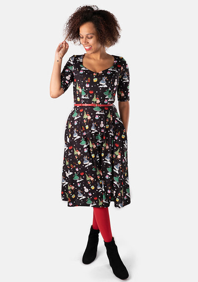 Noeleen Vintage Ladies Print Swing Dress