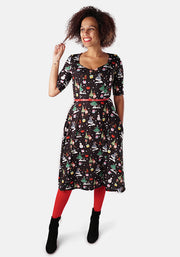 Noeleen Vintage Ladies Print Swing Dress