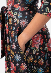 Olivia-Grace Embroidered Rose Print Midi Dress