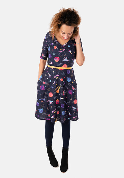 Orion Planet & Spaceship Print Dress