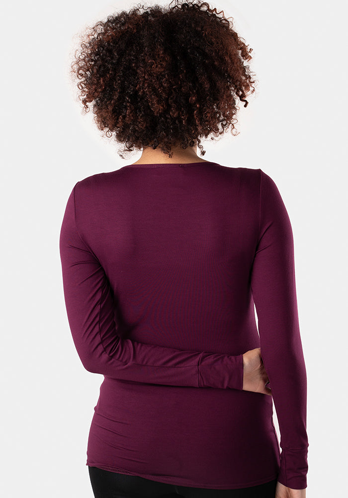 Second angle of Wine Long Sleeve Round Neck Top