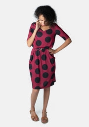 Patsy Burgundy & Black Spot Blouson Dress