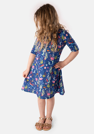Children's Swimming Mermaid Print Dress (Perla)