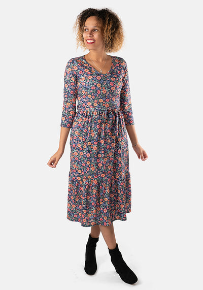 Phillippa Autumn Ditsy Floral Print Midi Dress