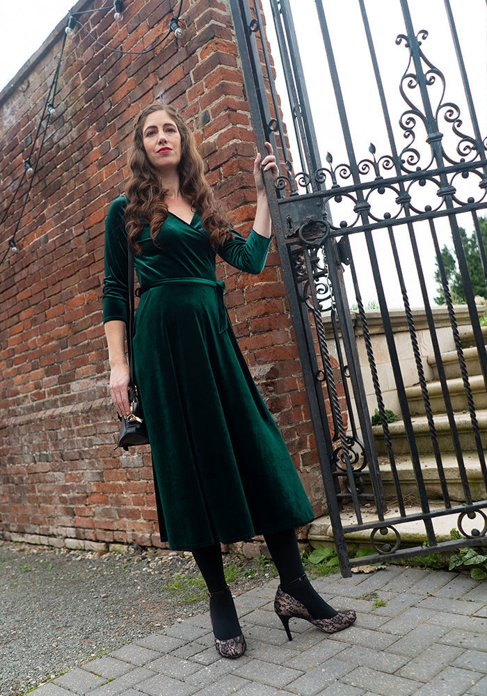 Pine Green Velvet Midi Dress – Popsy Clothing