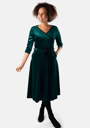 Pine Green Velvet Midi Dress