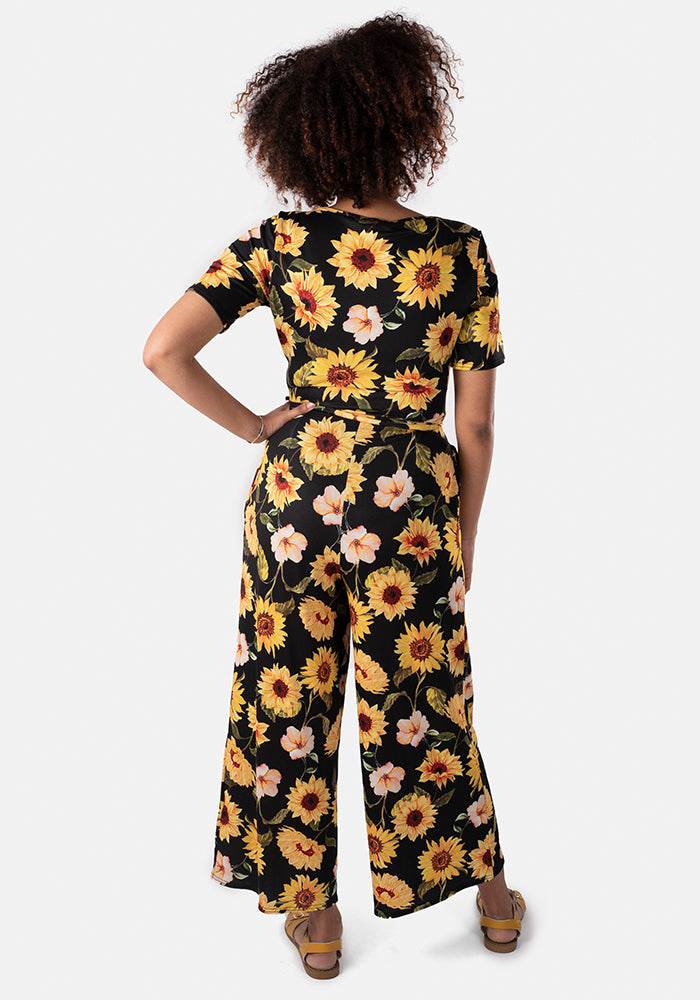 Precious Large Sunflower Print Culotte Jumpsuit