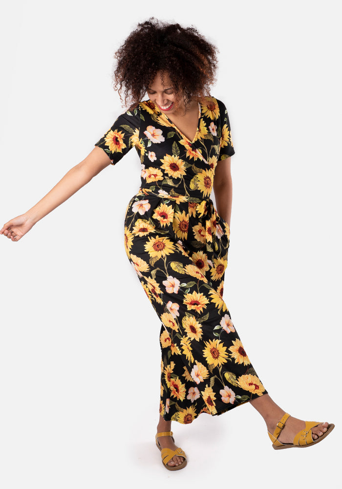Precious Large Sunflower Print Culotte Jumpsuit