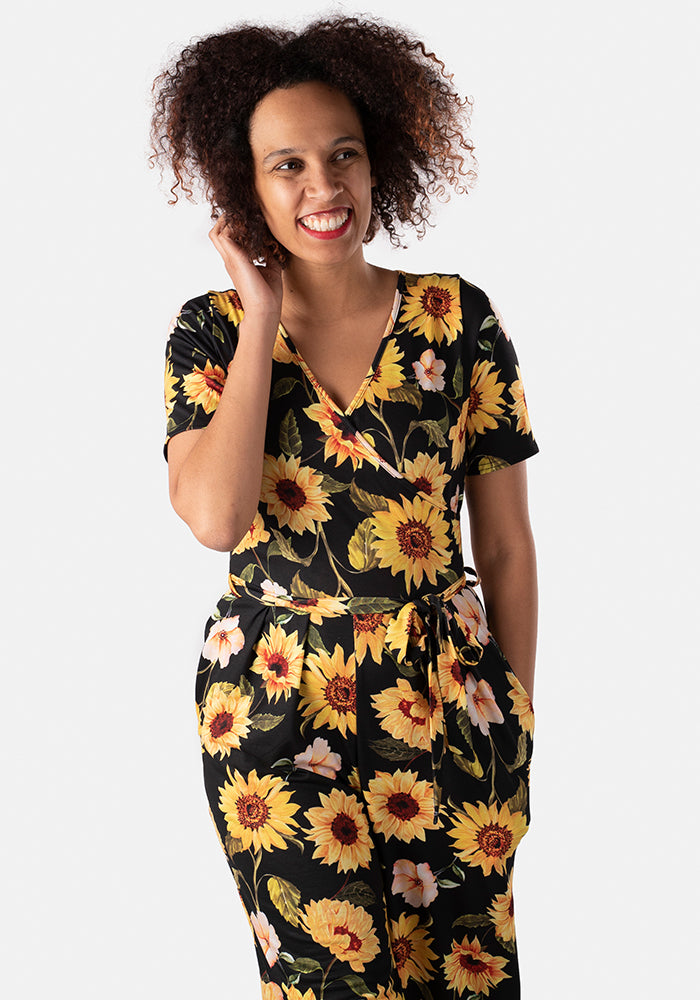 Precious Large Sunflower Print Culotte Jumpsuit