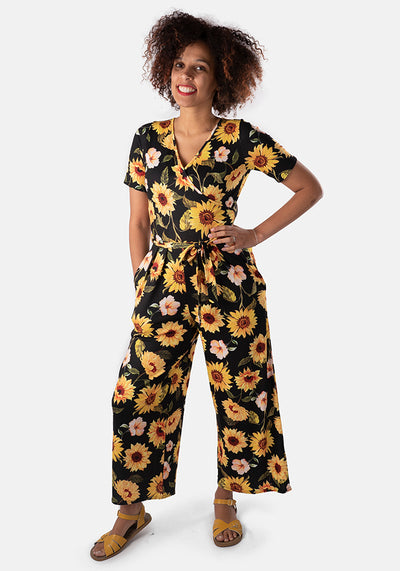 Precious Large Sunflower Print Culotte Jumpsuit