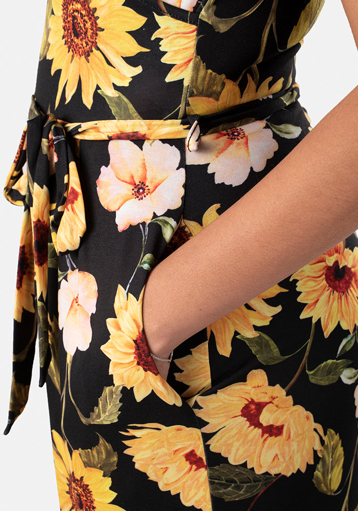 Precious Large Sunflower Print Culotte Jumpsuit