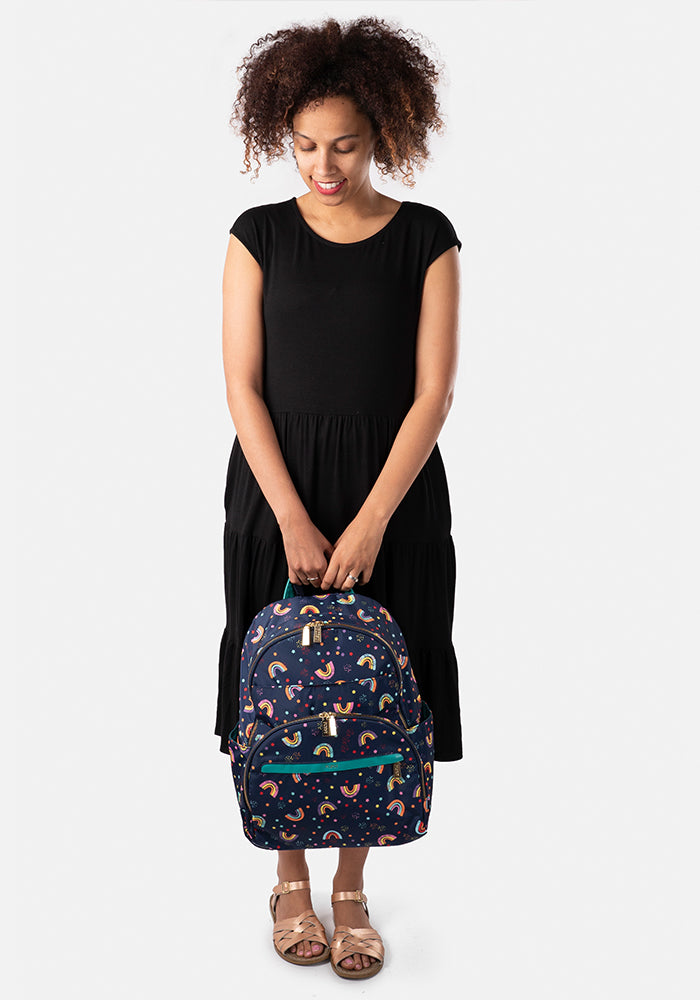 Navy Rainbow Print Rucksack