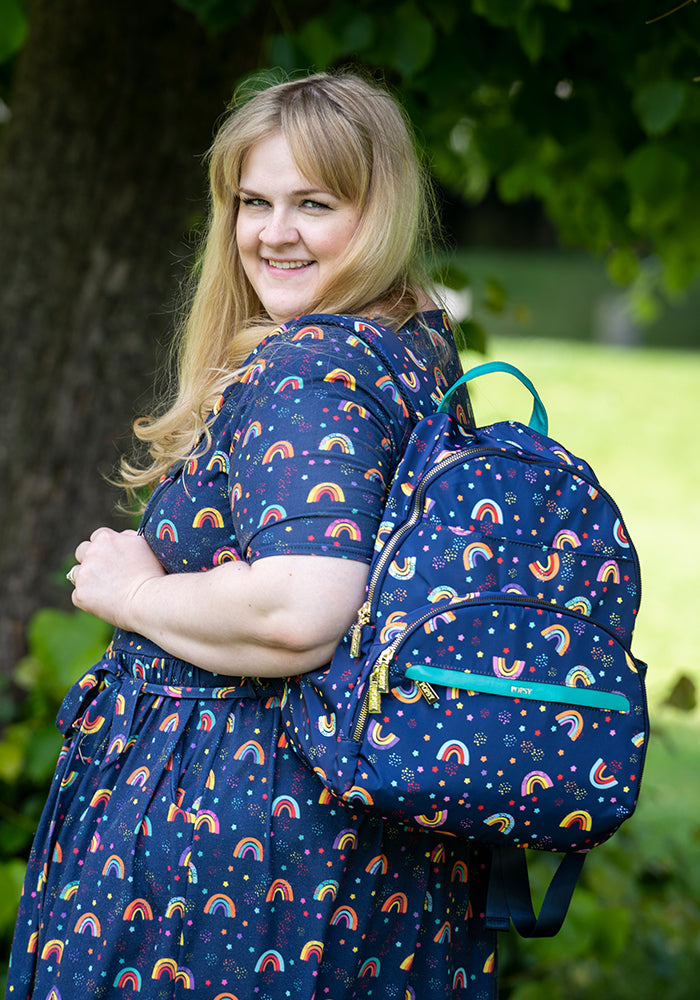 Navy Rainbow Print Rucksack