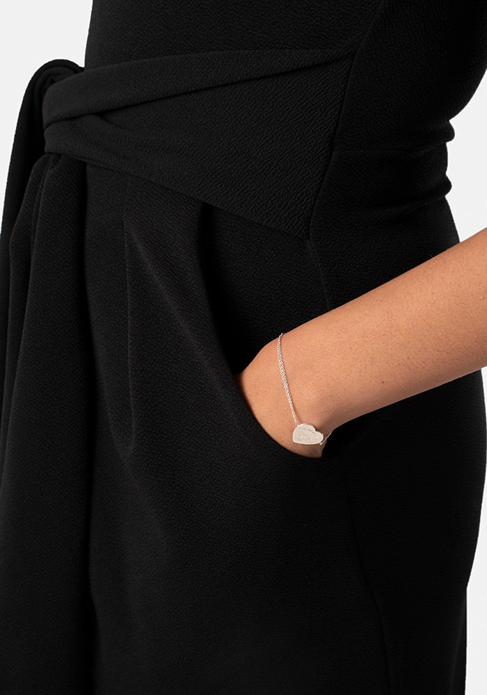 Third angle of Raven Black Textured Crepe Tie Front Dress