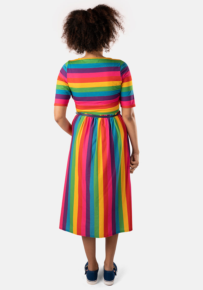 Reese Rainbow Stripe Midi Dress