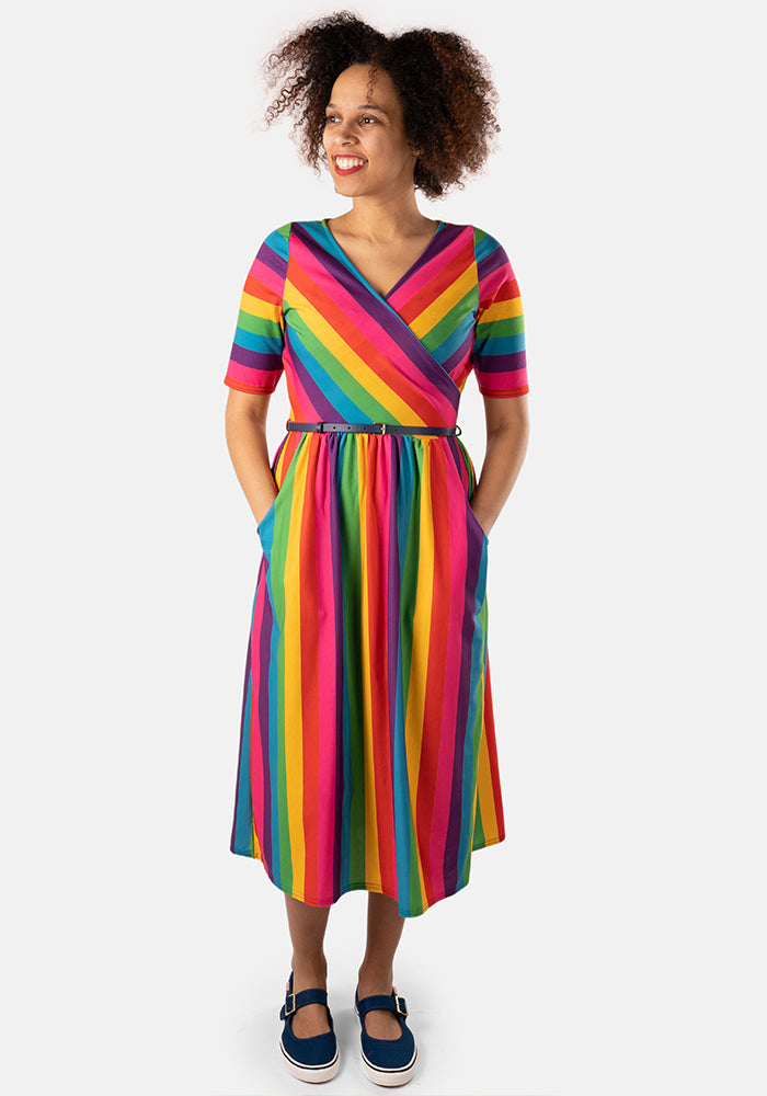 Reese Rainbow Stripe Midi Dress