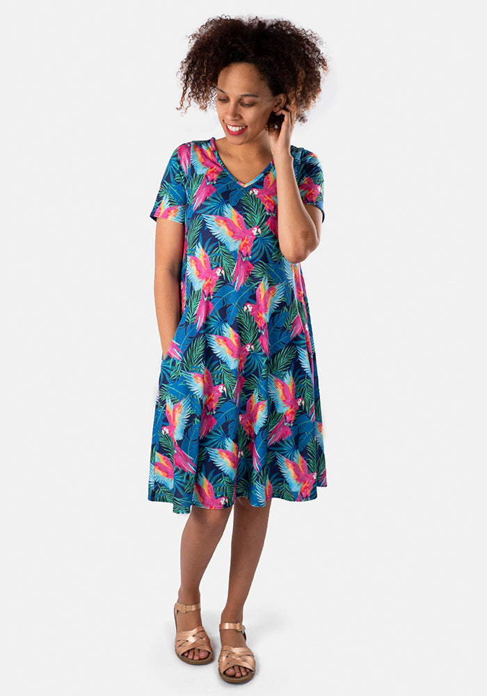 Rhian Tropical Parrot Print Dress