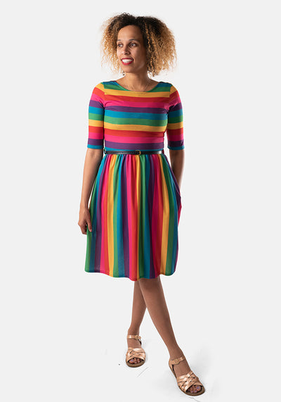 Ronni Rainbow Stripe Print Dress