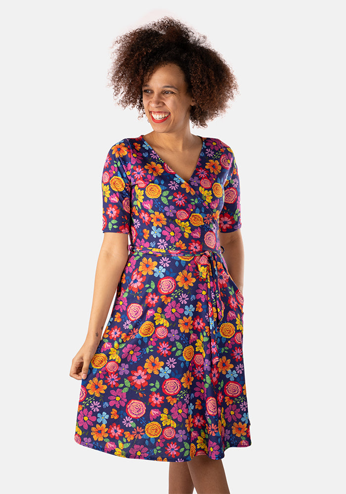 Rosetta Bright Embroidered Floral Print Dress
